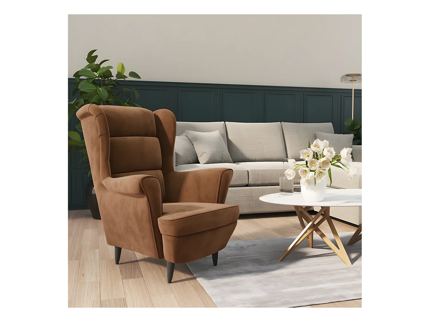 Fauteuil marron velours