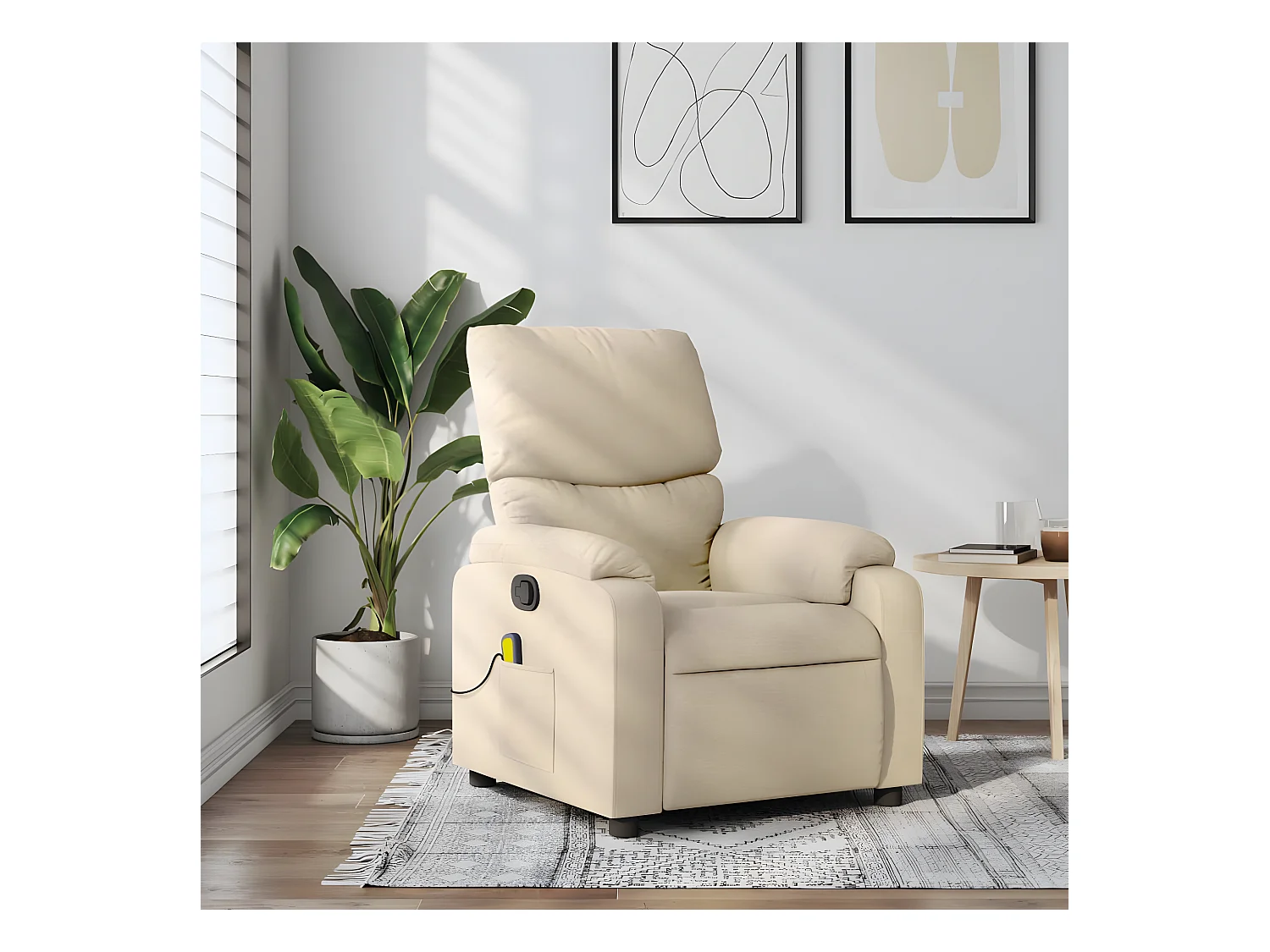 Fauteuil de massage inclinable Crème Tissu