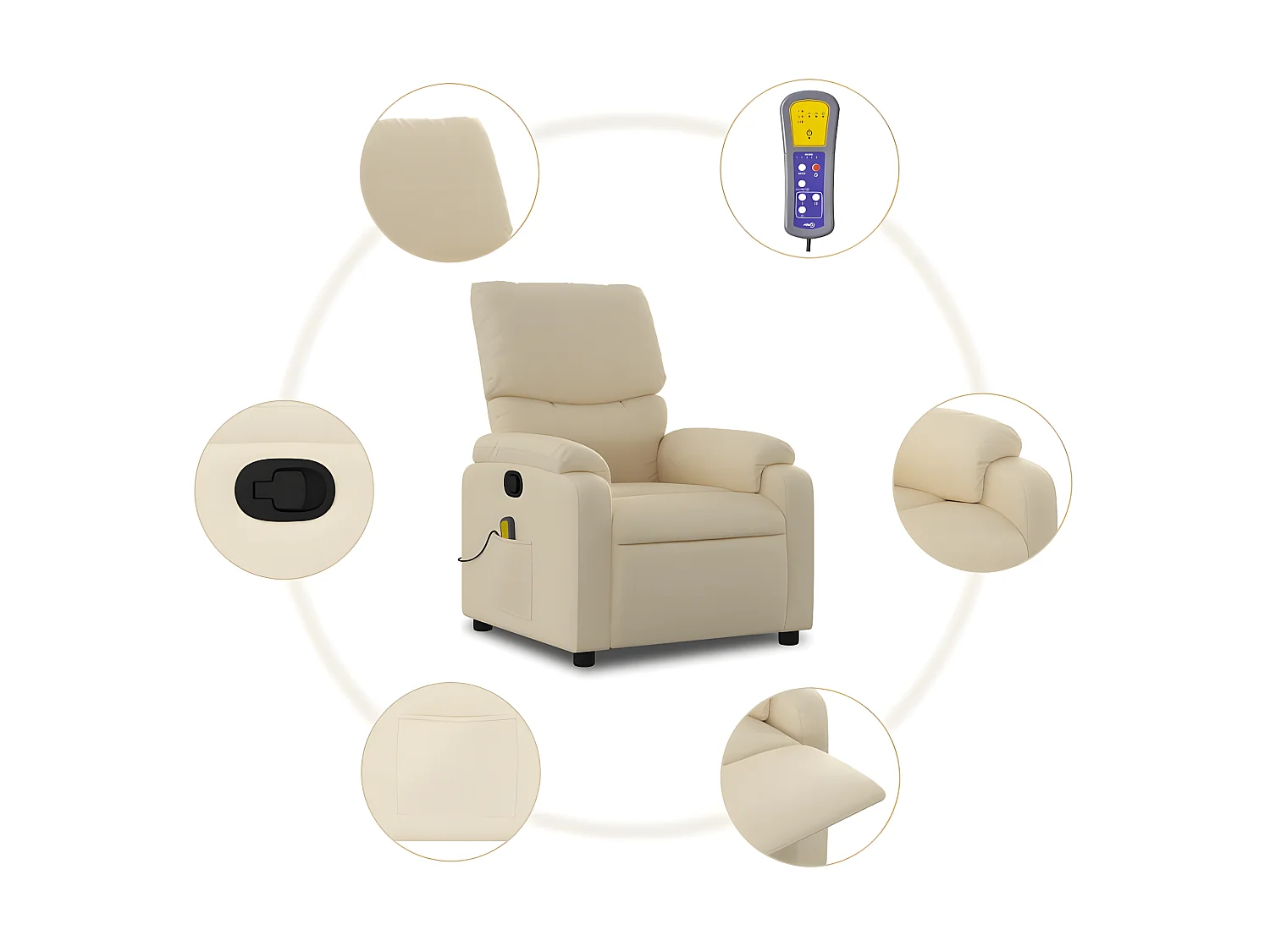 Fauteuil de massage inclinable Crème Tissu