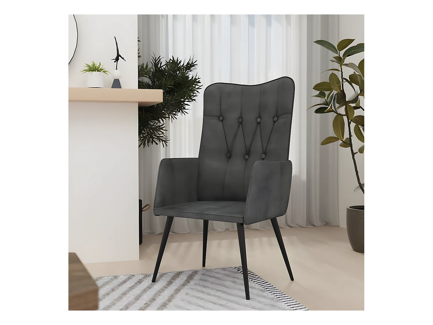 Chaise à oreilles Noir Toile
