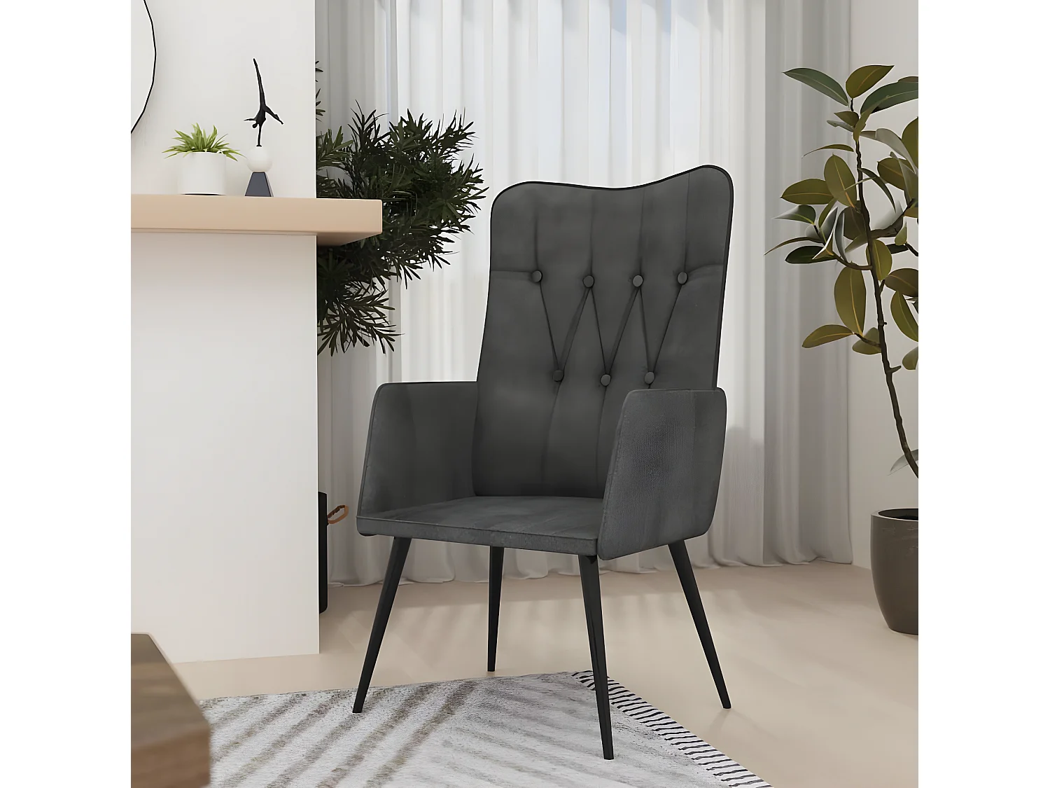 Chaise à oreilles Noir Toile