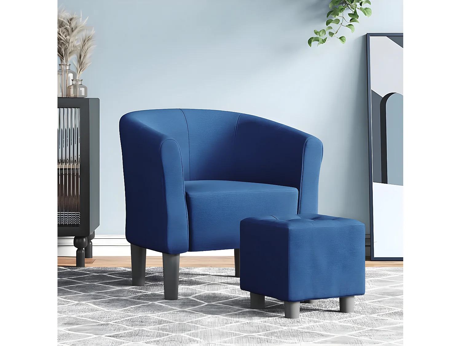 Fauteuil cabriolet avec repose-pied bleu tissu