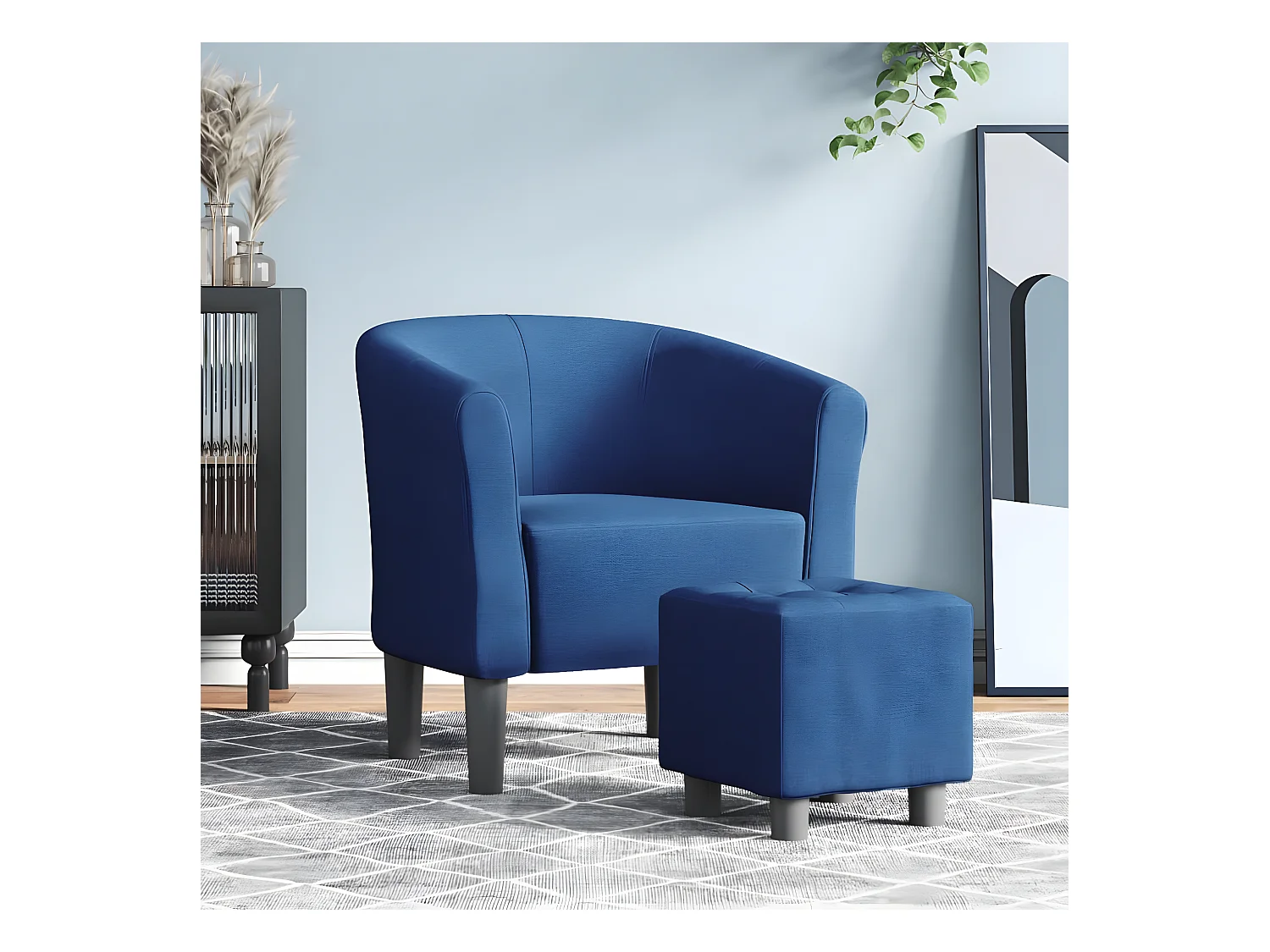 Fauteuil cabriolet avec repose-pied bleu tissu