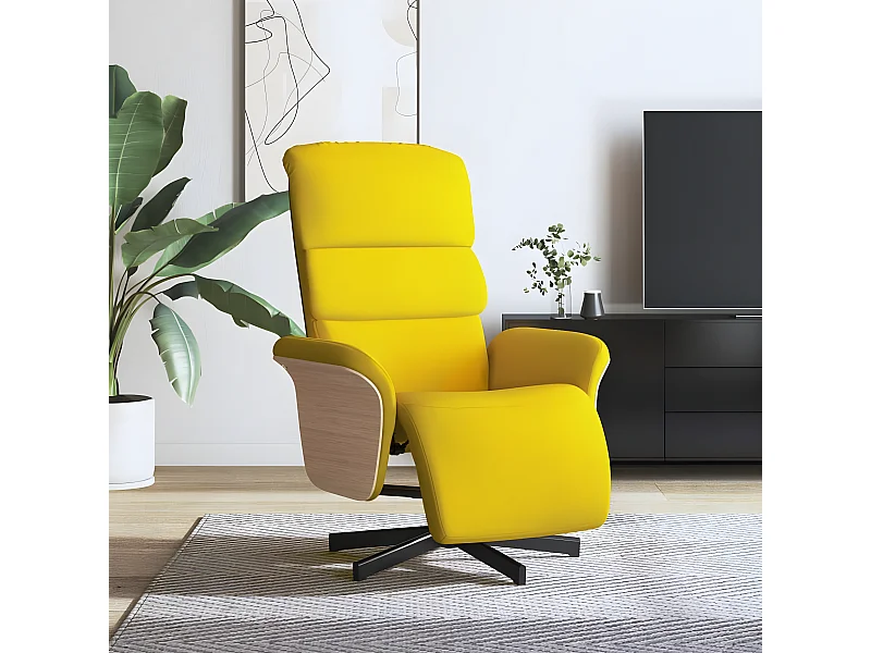 Poltroncina reclinabile con poggiapiedi in tessuto giallo chiaro