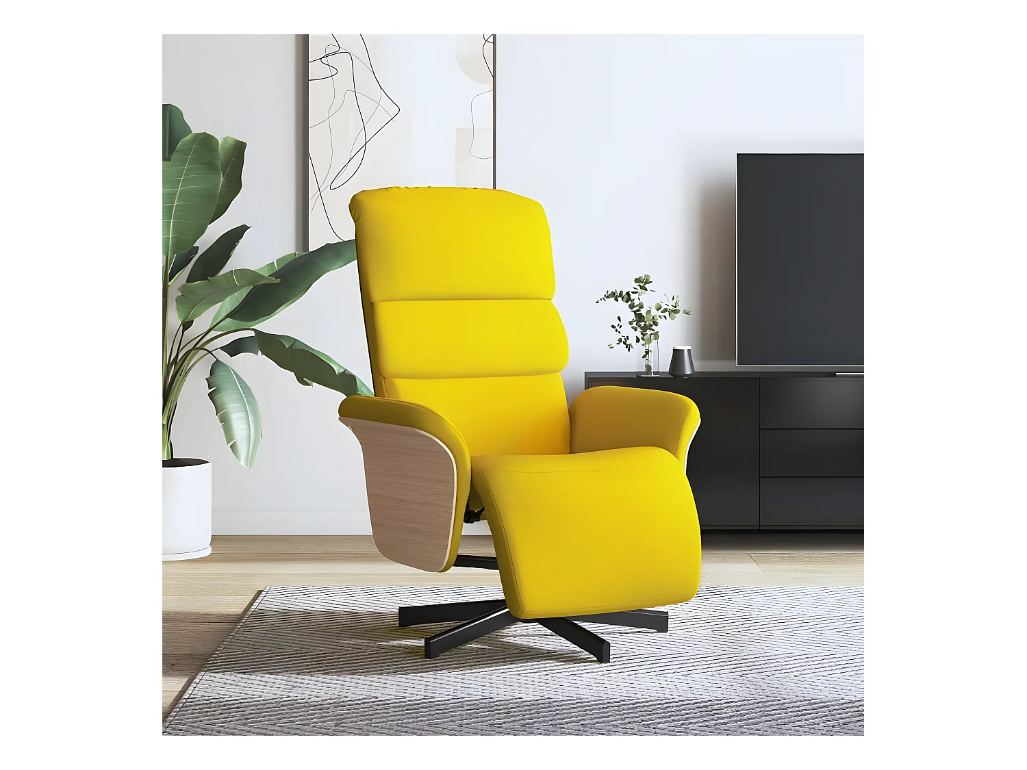 Fauteuil inclinable avec repose-pieds jaune clair tissu