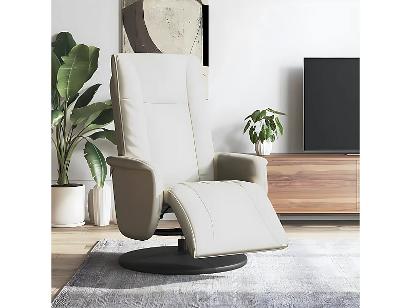 Sillón reclinable de piel sintética color crema con reposapiés