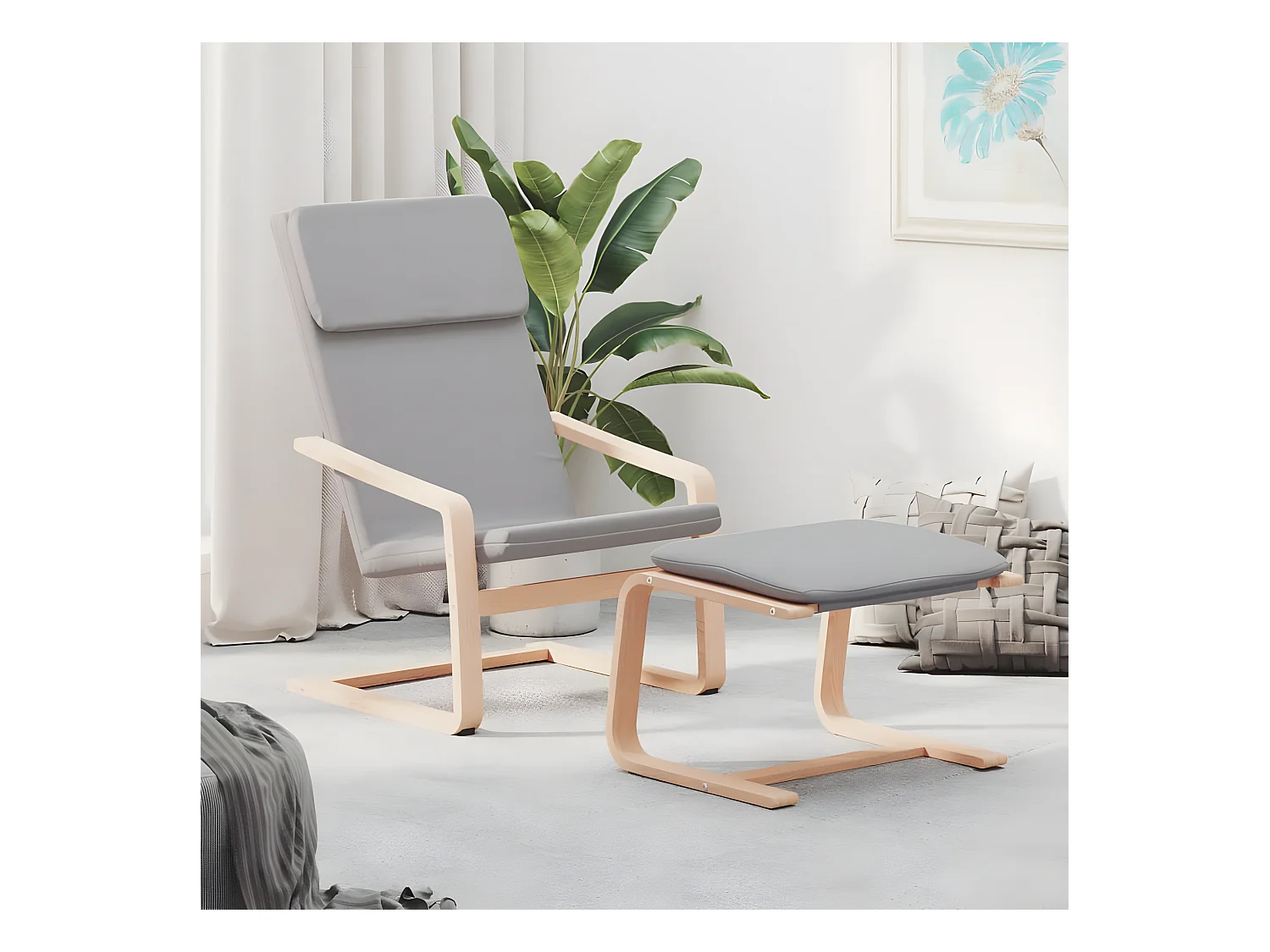 Chaise de relaxation avec repose-pied Gris clair Tissu