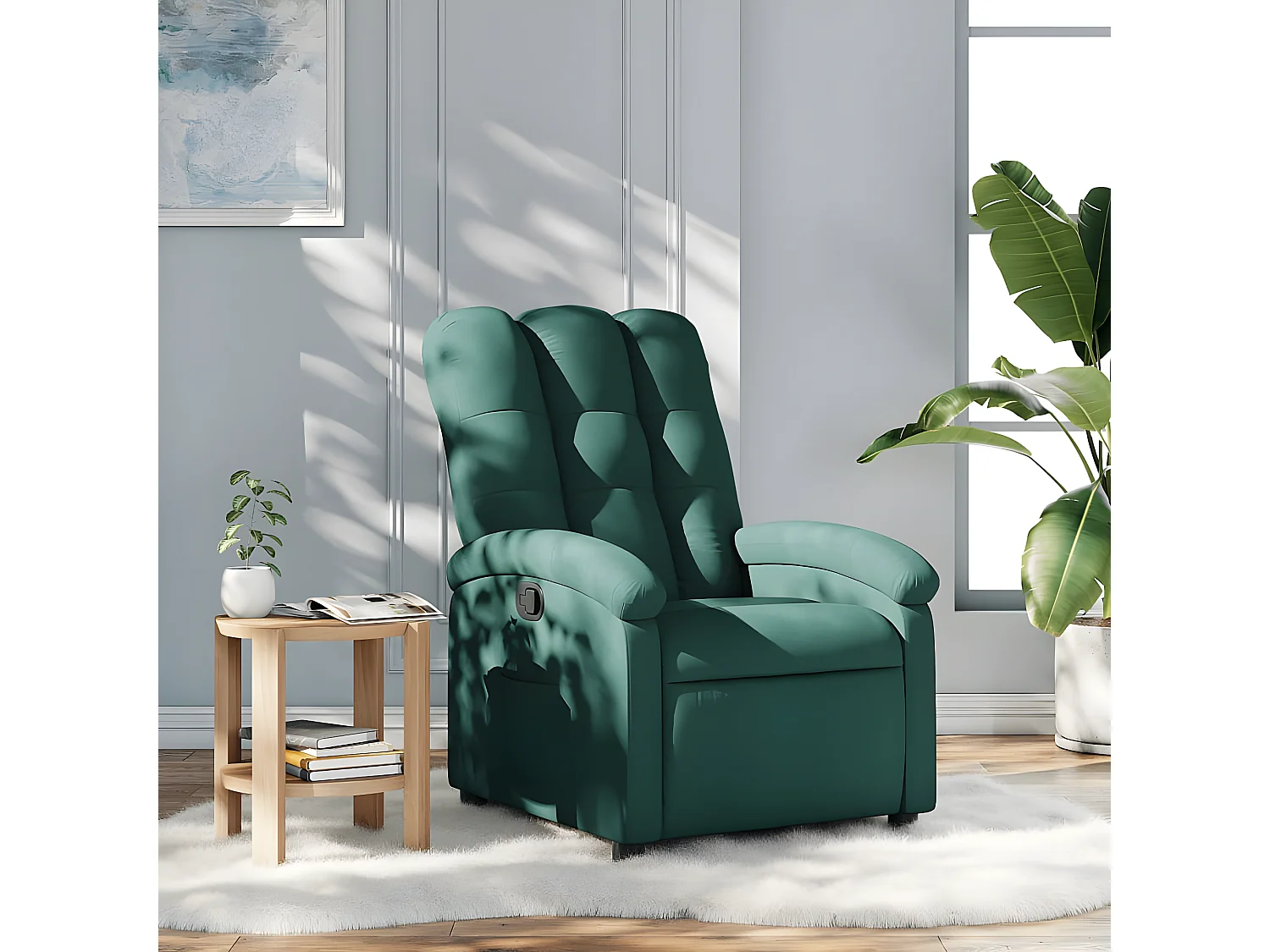 Sillón reclinable de tela verde oscuro