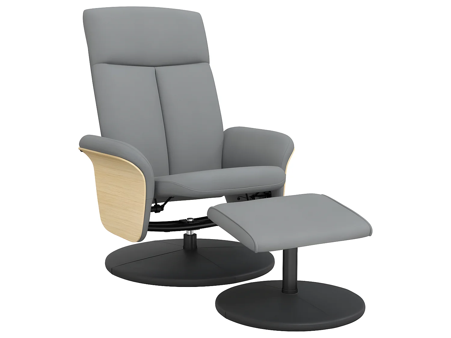 Poltroncina reclinabile con poggiapiedi in tessuto grigio chiaro