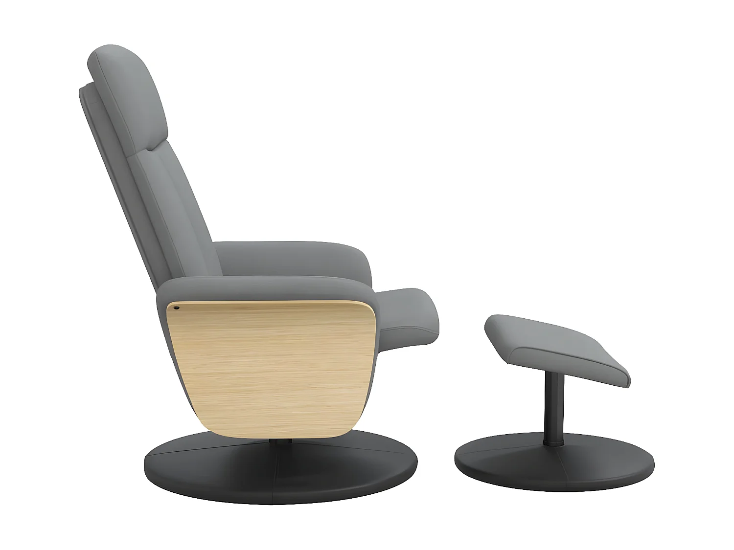 Poltroncina reclinabile con poggiapiedi in tessuto grigio chiaro