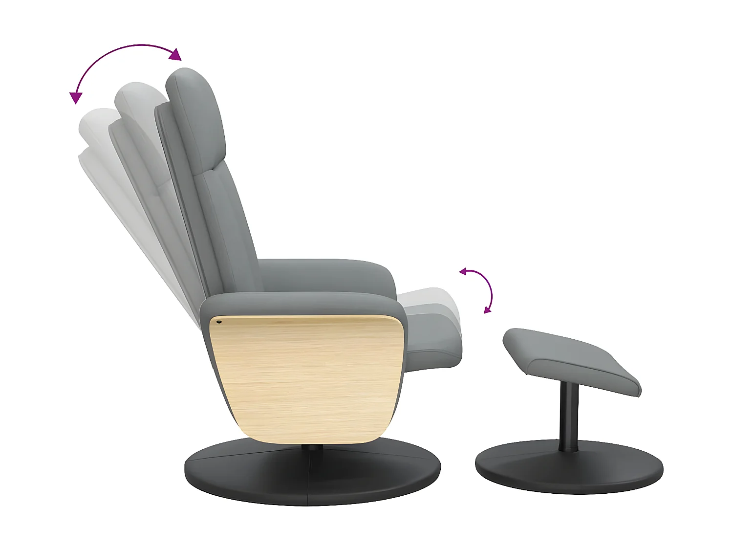 Poltroncina reclinabile con poggiapiedi in tessuto grigio chiaro