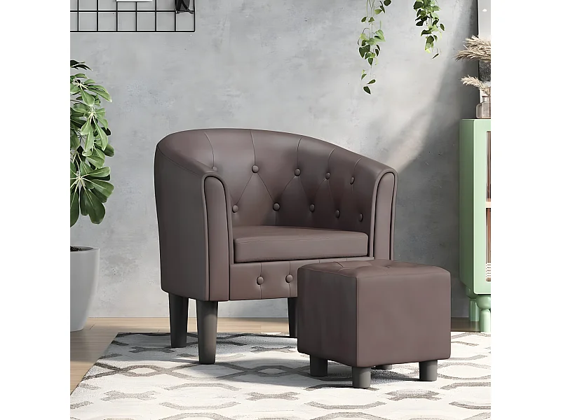 Fauteuil cabriolet avec repose-pied marron similicuir