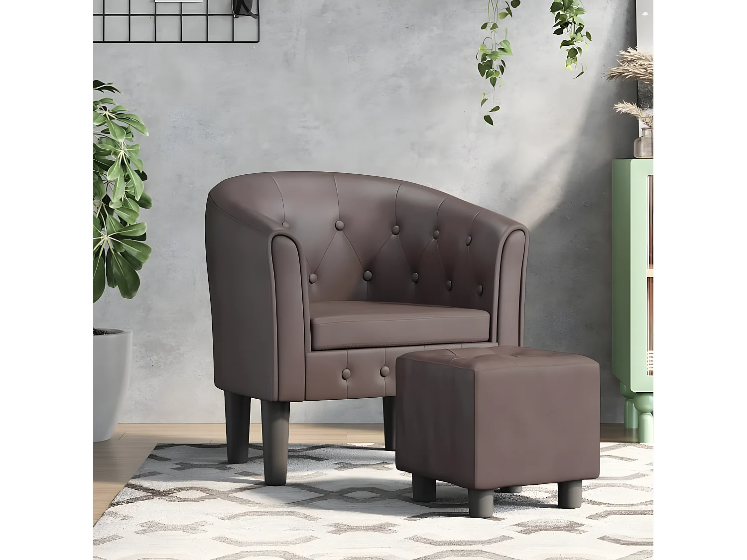 Fauteuil cabriolet avec repose-pied marron similicuir