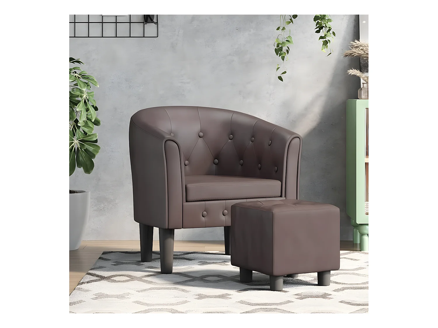 Converteerbare fauteuil met bruine kunstleren voetsteun