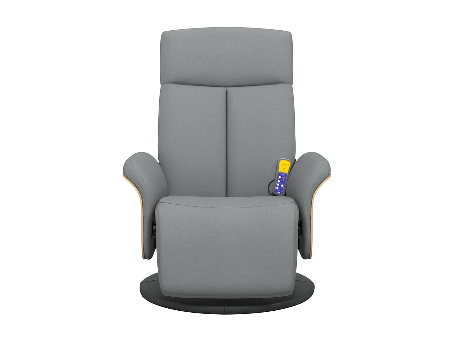 Massagesessel und Fußstütze aus hellgrauem Stoff