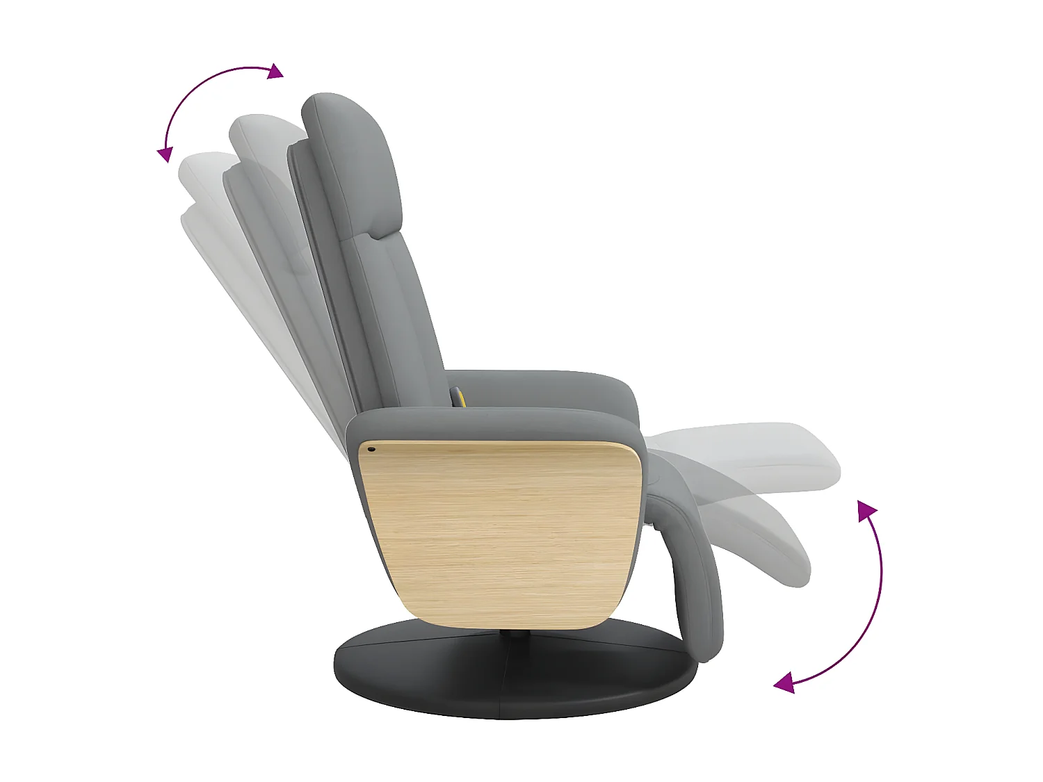 Massagesessel und Fußstütze aus hellgrauem Stoff