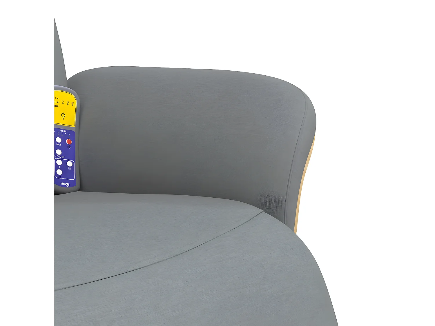 Massagesessel und Fußstütze aus hellgrauem Stoff