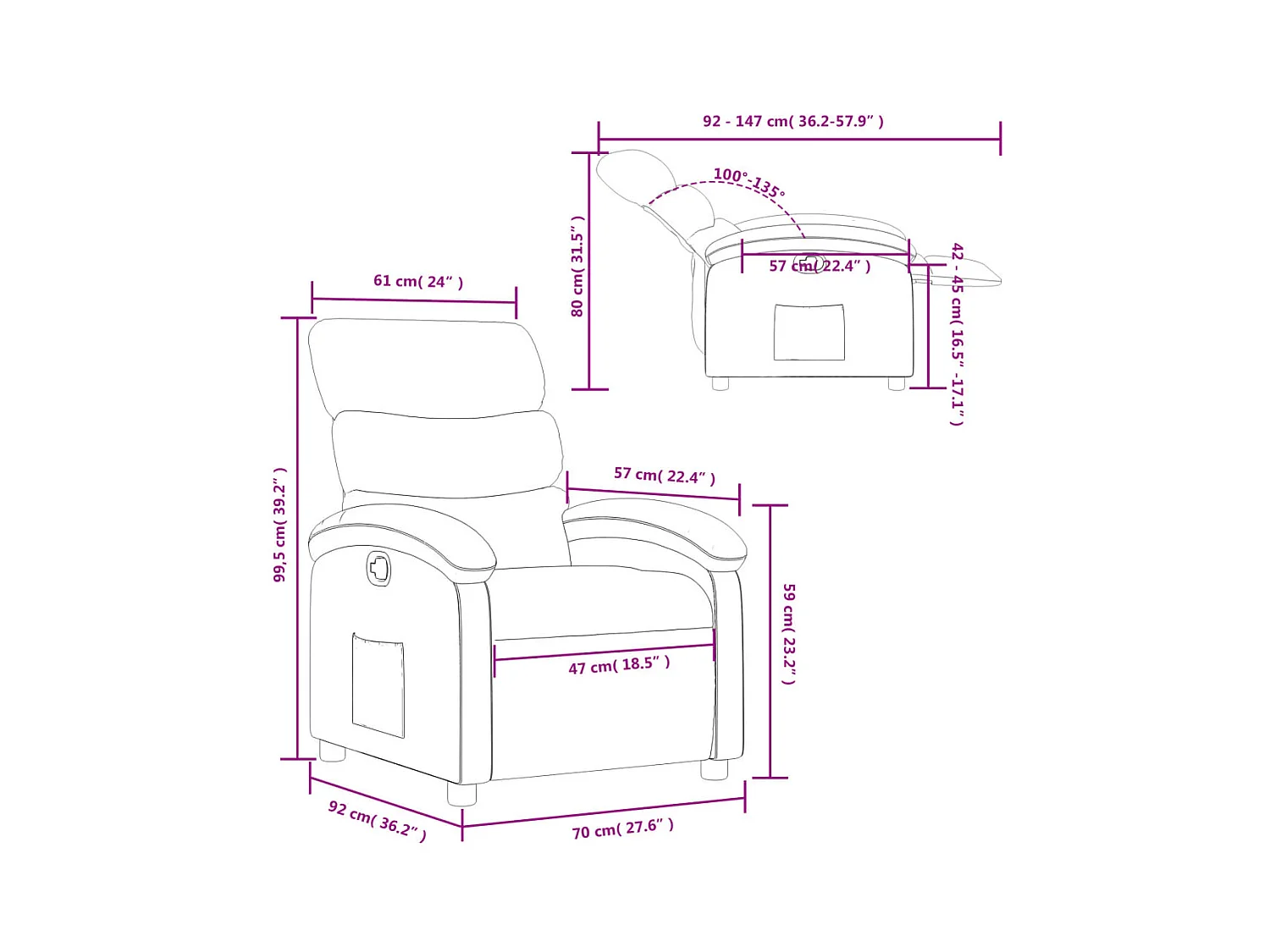 Fauteuil inclinable Noir Tissu