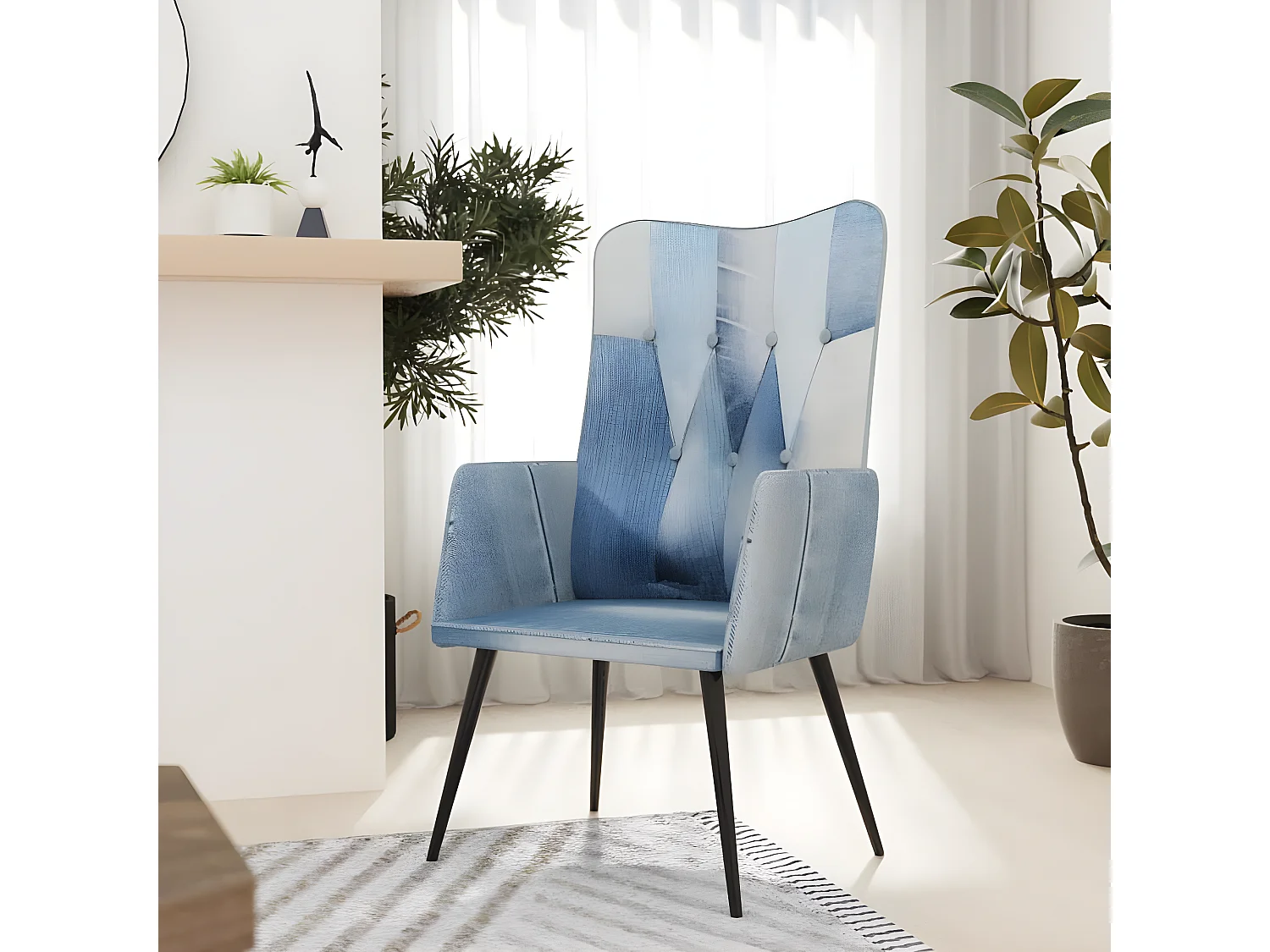 Chaise à oreilles Denim patchwork Toile