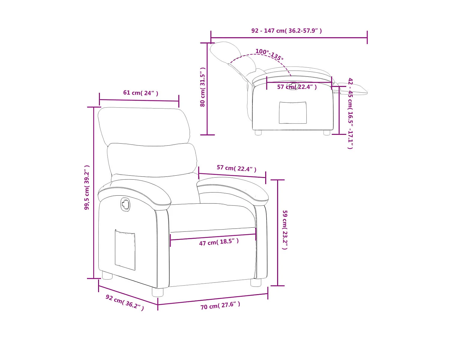Sillón reclinable de piel sintética Cappuccino
