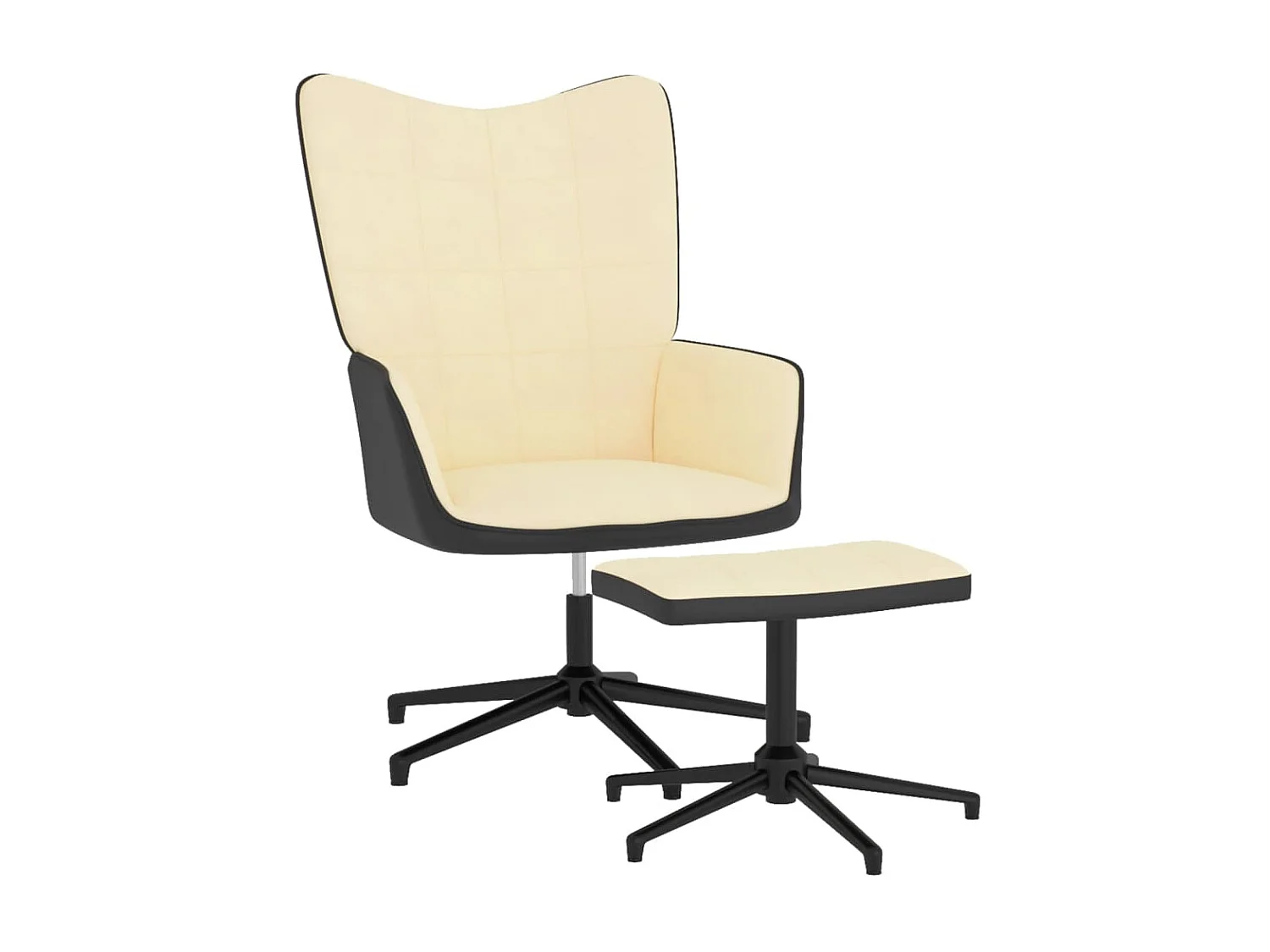 Chaise de relaxation et repose-pied Blanc crème Velours et PVC