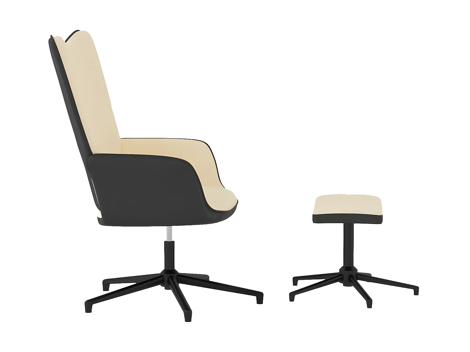 Chaise de relaxation et repose-pied Blanc crème Velours et PVC