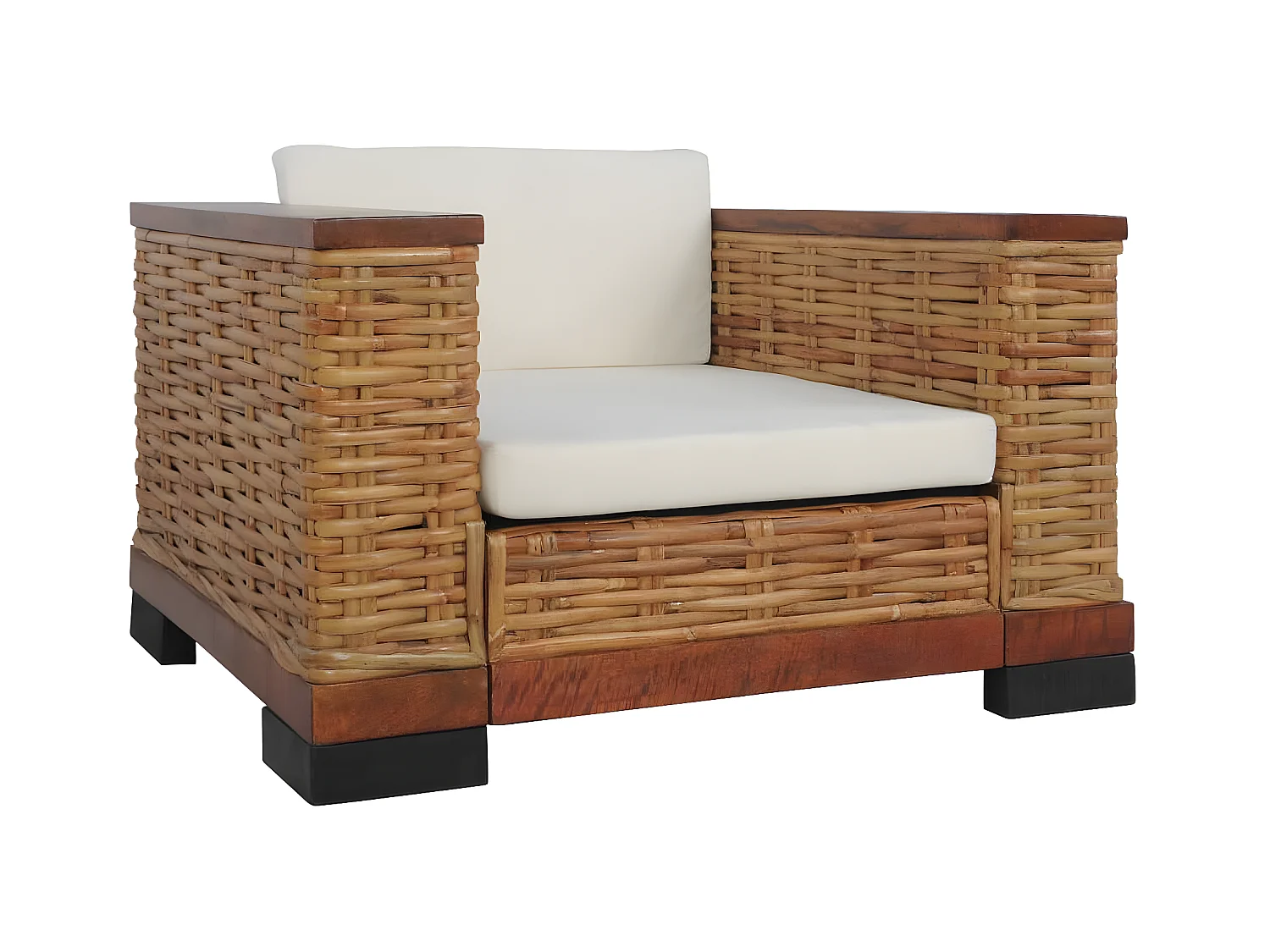 Fauteuil avec coussins Marron Rotin naturel