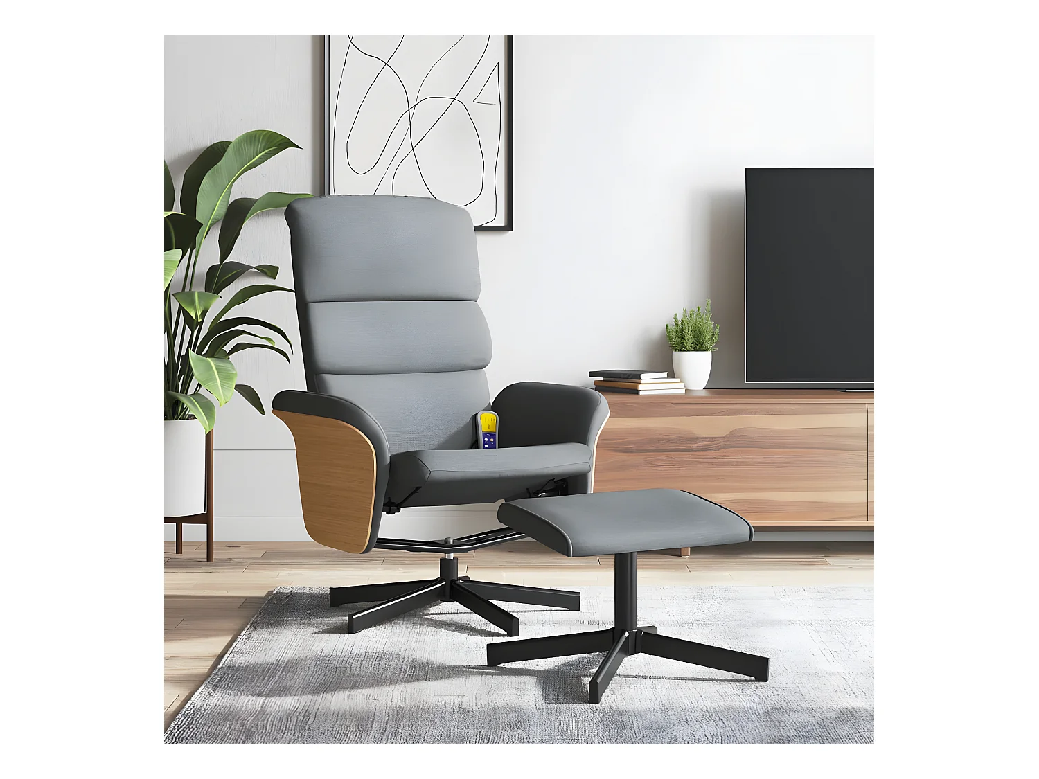 Fauteuil inclinable de massage et repose-pied gris clair tissu