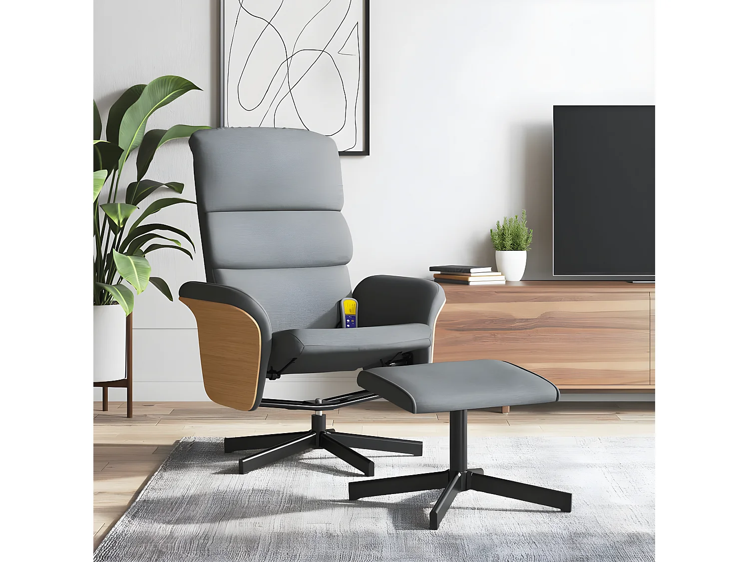 Fauteuil inclinable de massage et repose-pied gris clair tissu