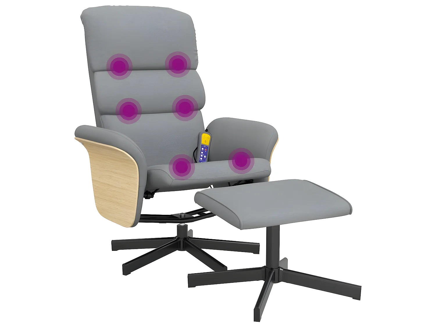 Fauteuil inclinable de massage et repose-pied gris clair tissu