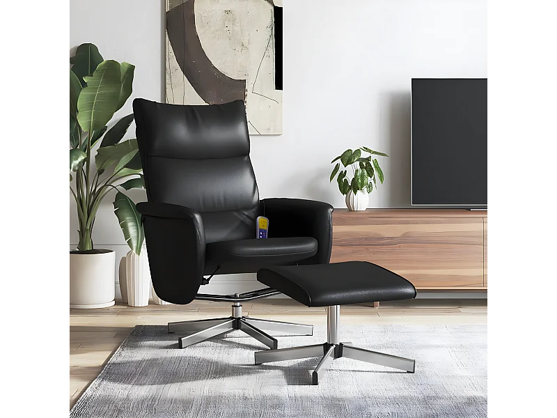 Fauteuil inclinable de massage avec repose-pied noir similicuir