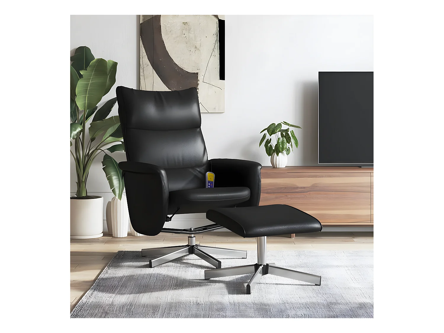 Fauteuil inclinable de massage avec repose-pied noir similicuir