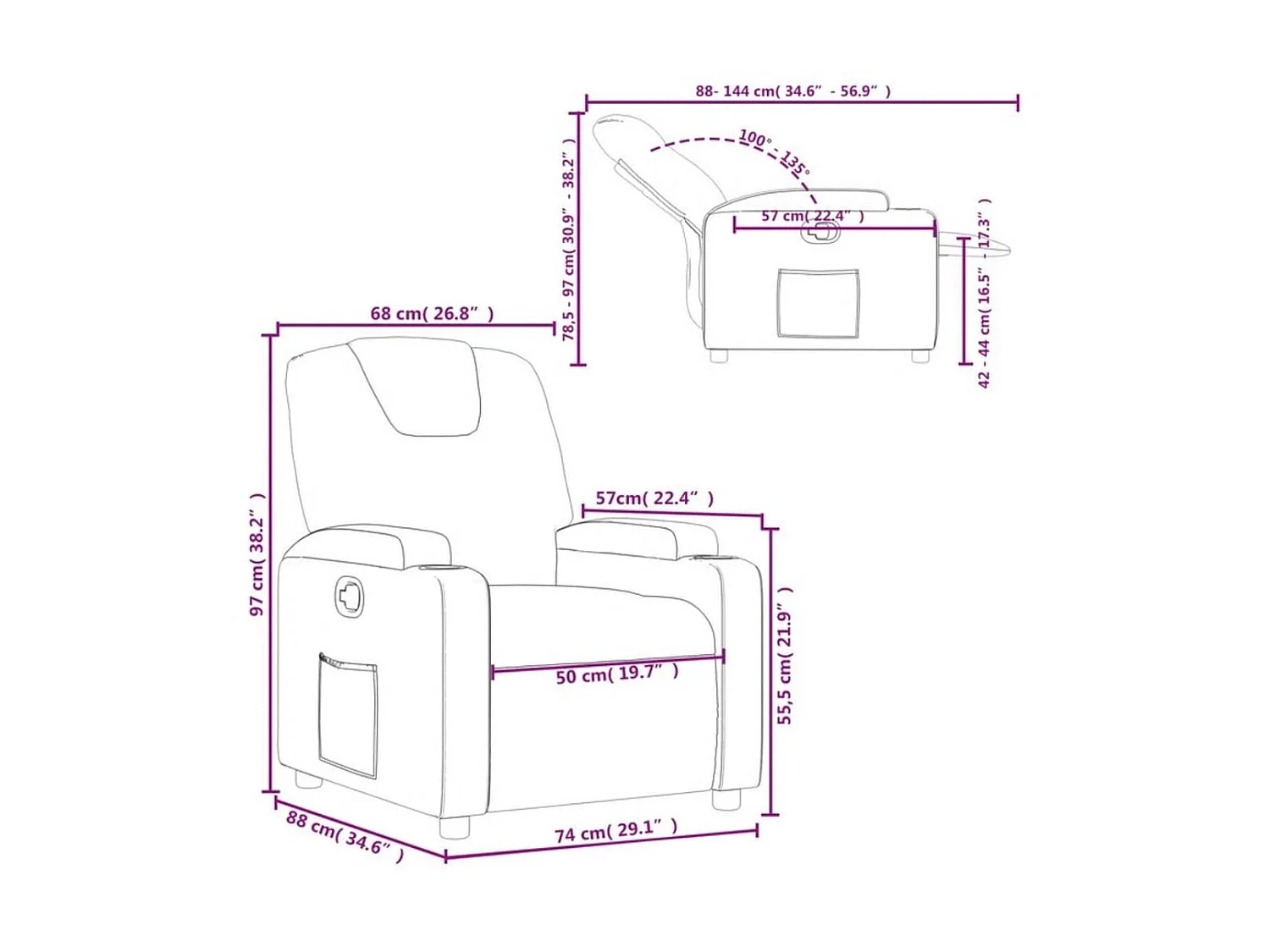 Sillón reclinable de tela verde oscuro