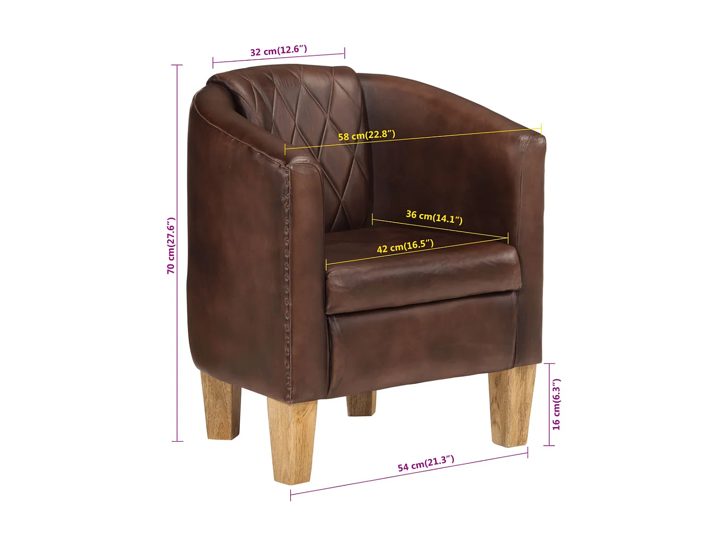 Fauteuil cabriolet marron clair cuir véritable
