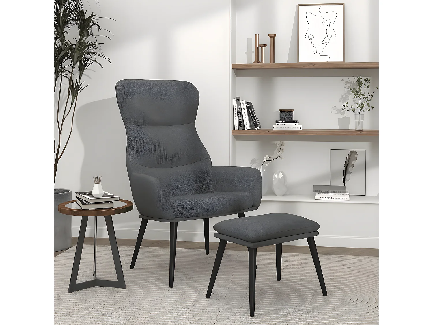 Entspannungsstuhl mit Hocker Hellgrauer Stoff