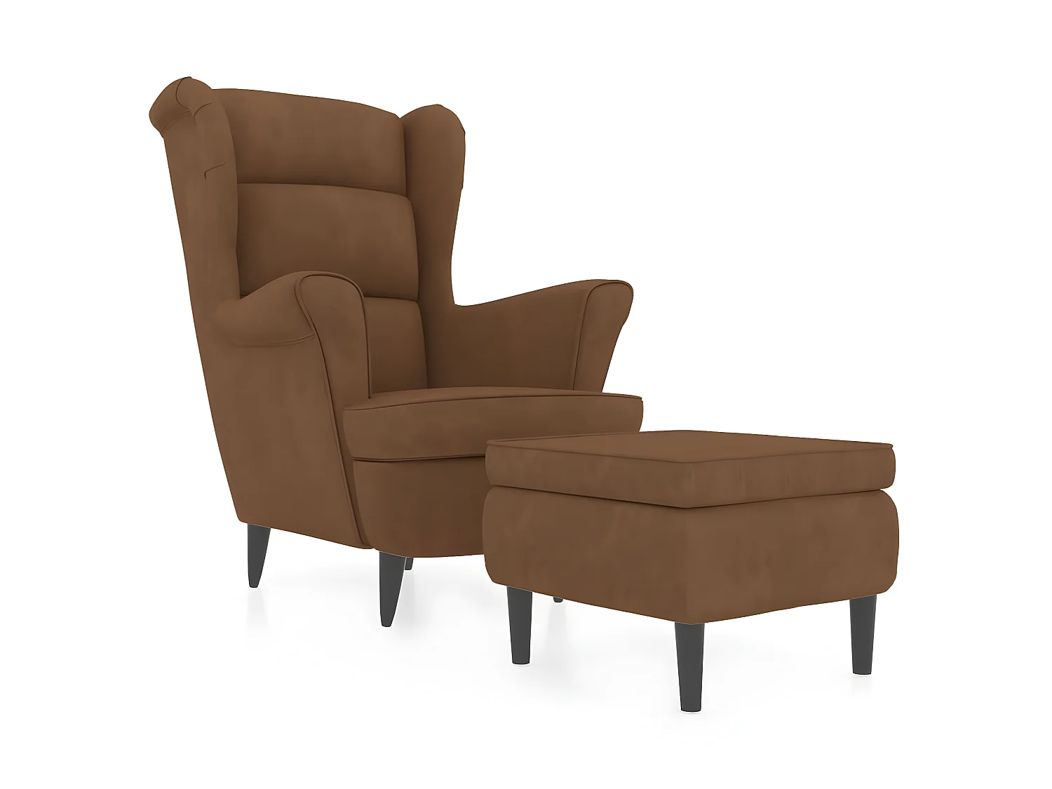 Fauteuil à oreilles avec tabouret marron velours