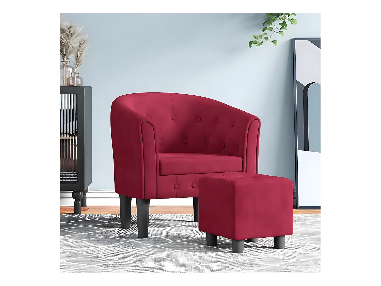 Fauteuil cabriolet avec repose-pied rouge bordeaux velours