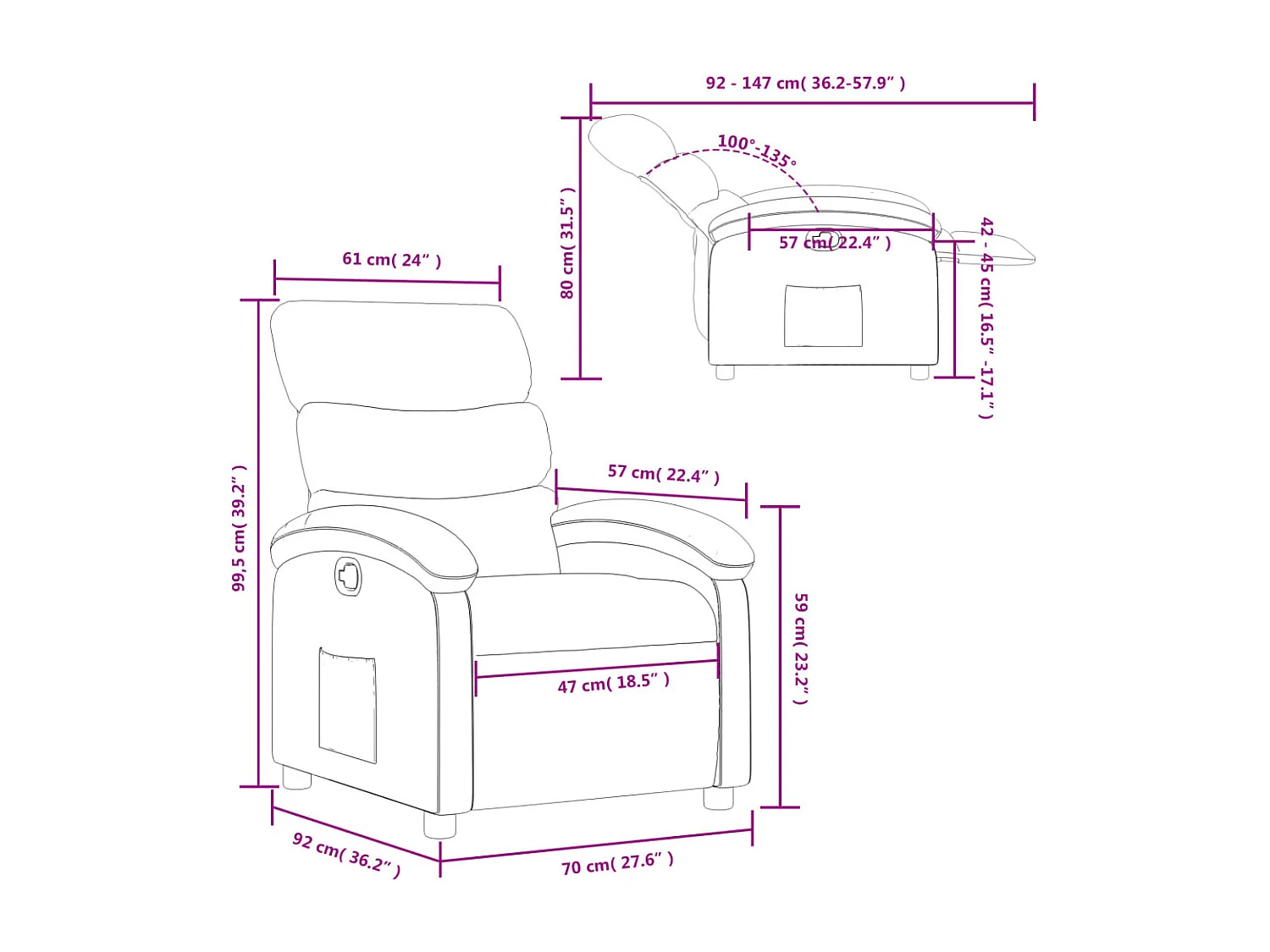 Poltrona reclinabile in tessuto grigio scuro
