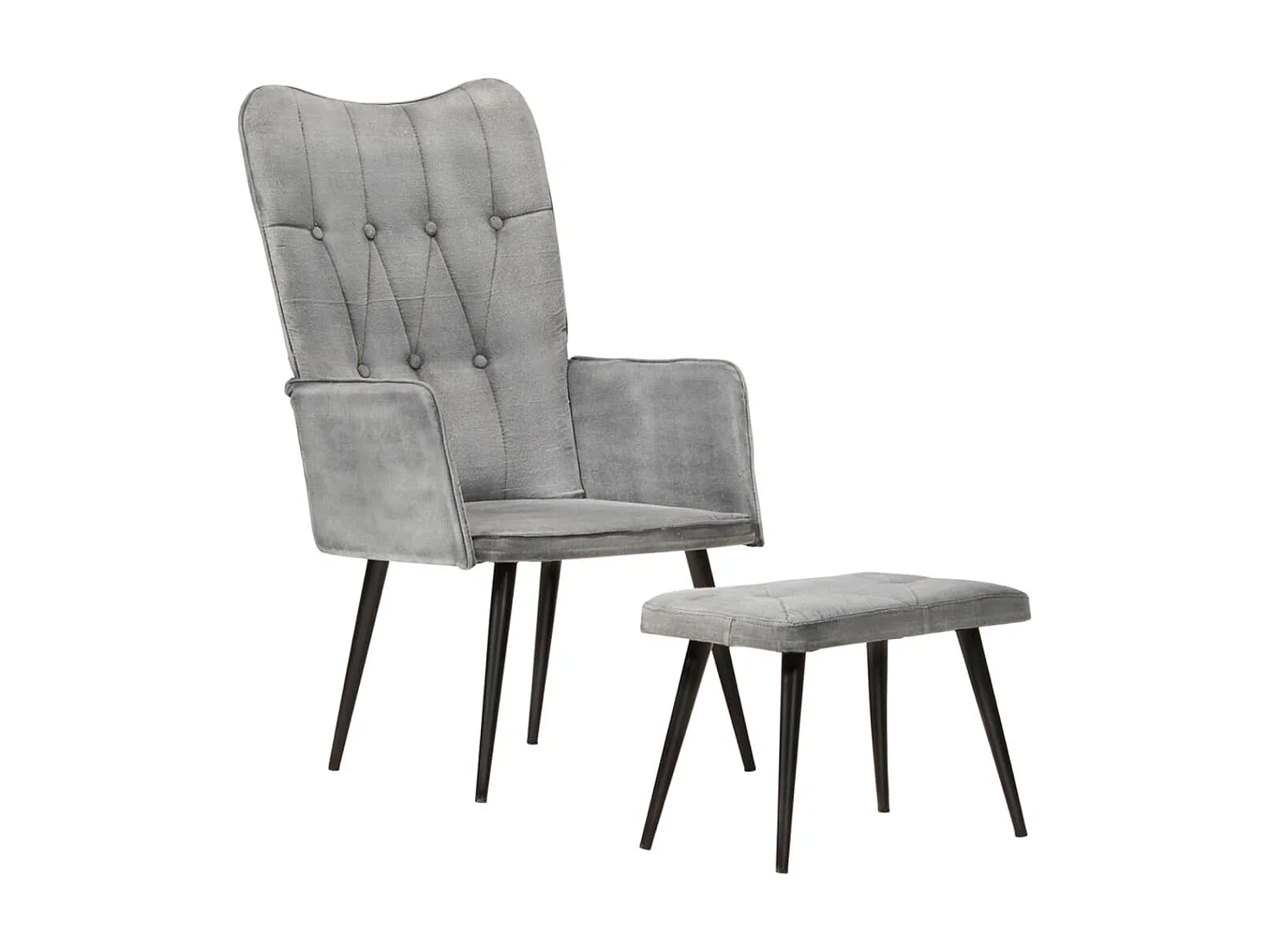 Chaise à oreilles avec repose-pied Gris vintage Toile