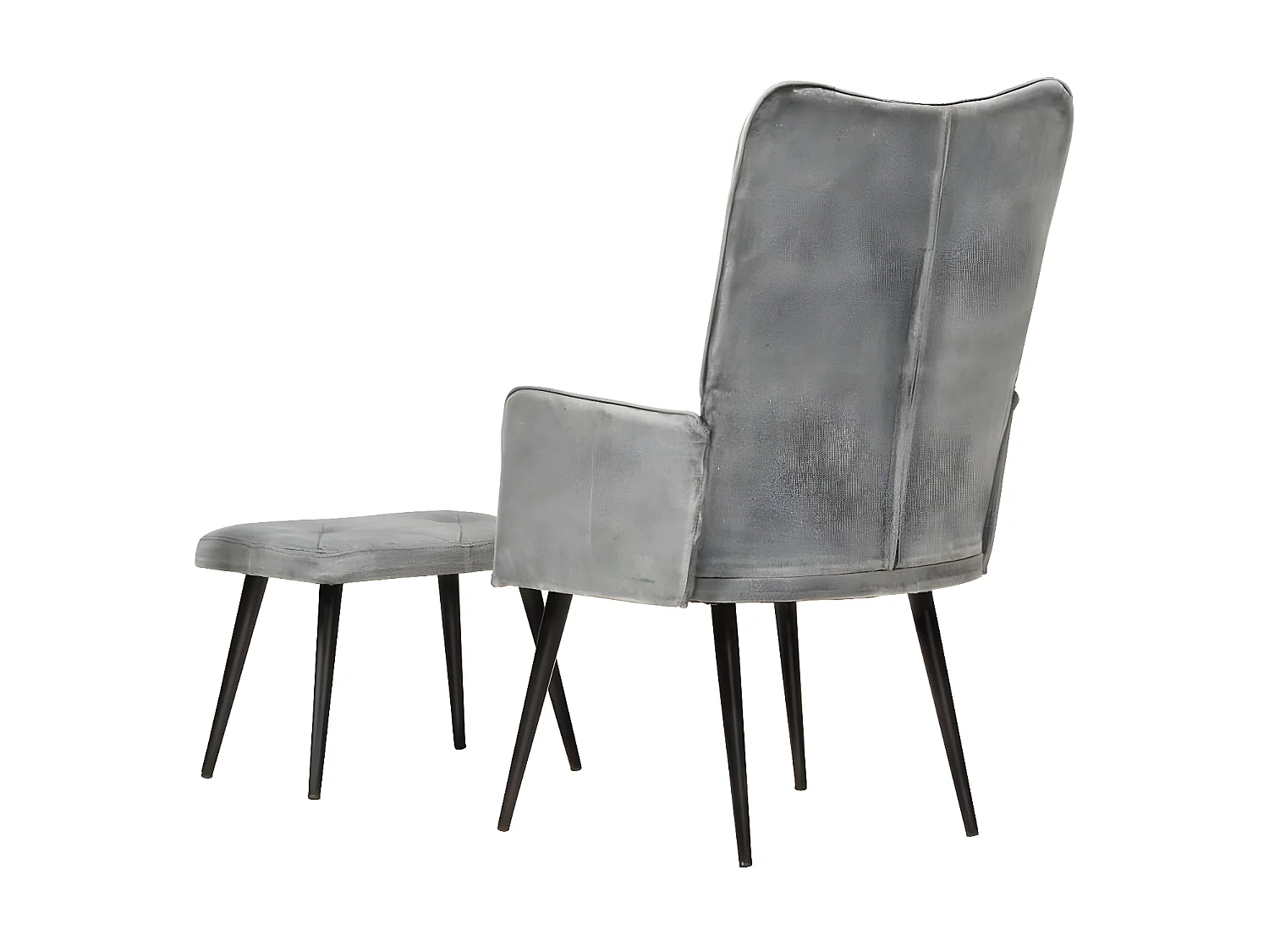 Chaise à oreilles avec repose-pied Gris vintage Toile