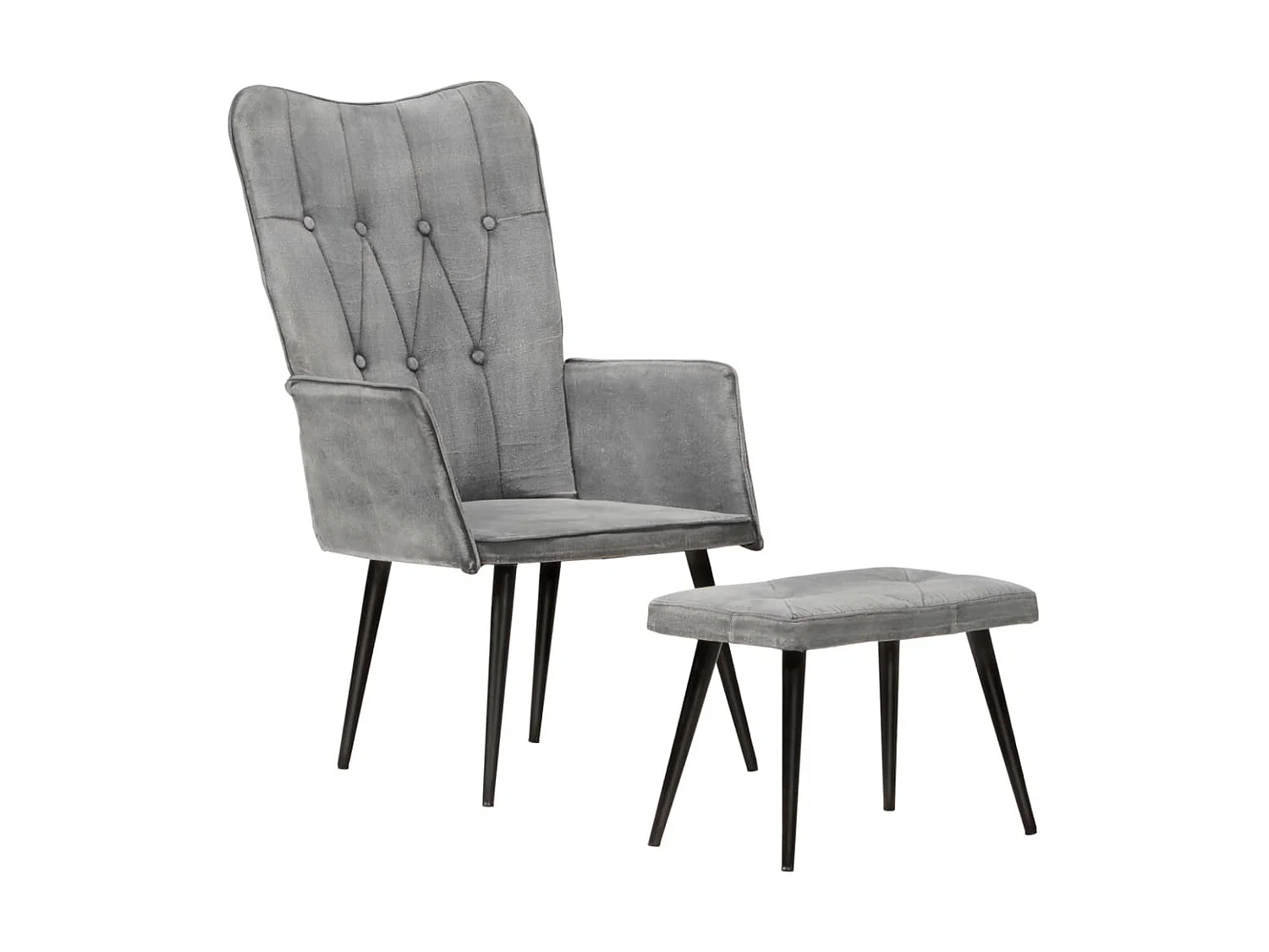 Chaise à oreilles avec repose-pied Gris vintage Toile