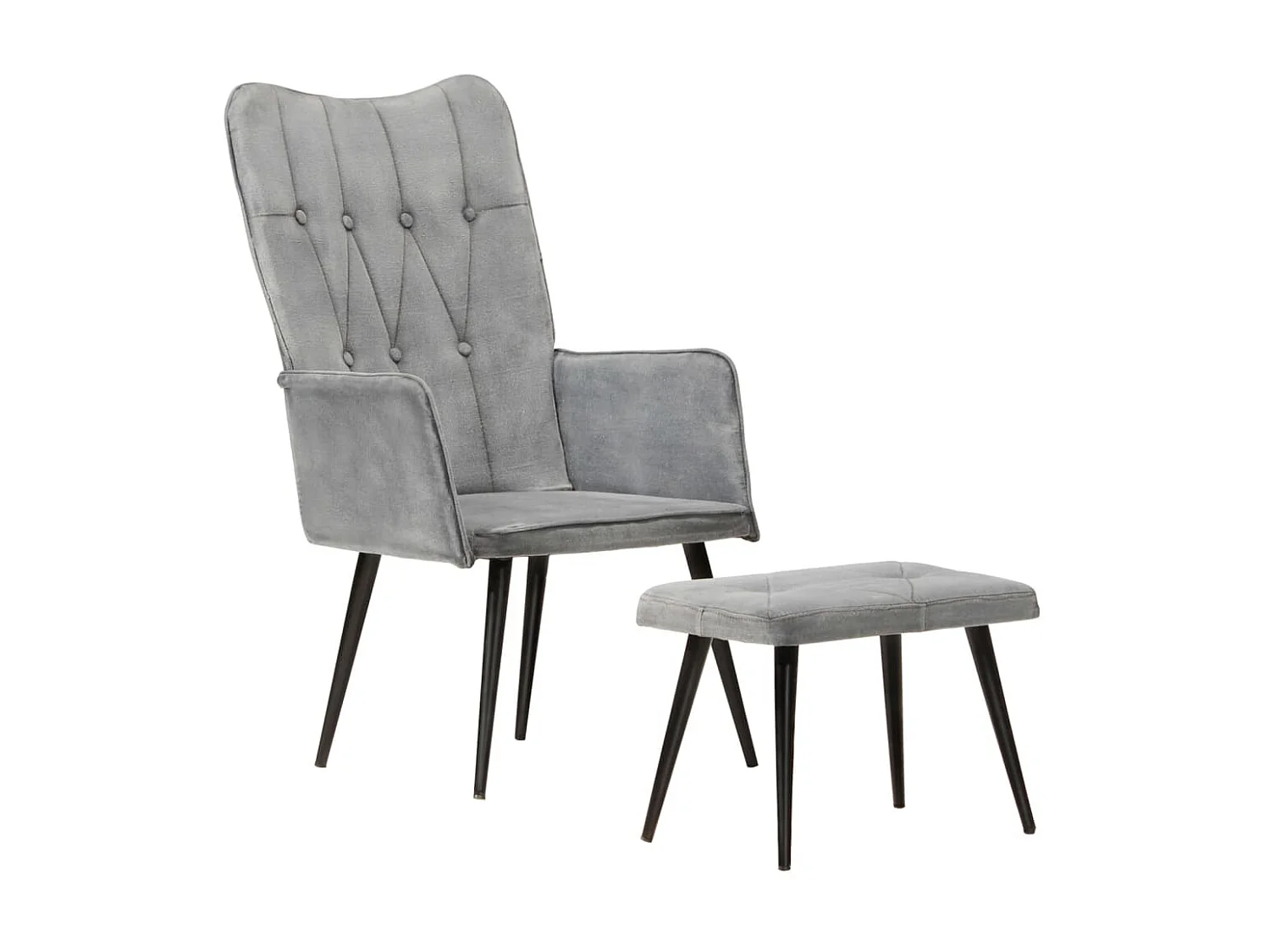 Chaise à oreilles avec repose-pied Gris vintage Toile