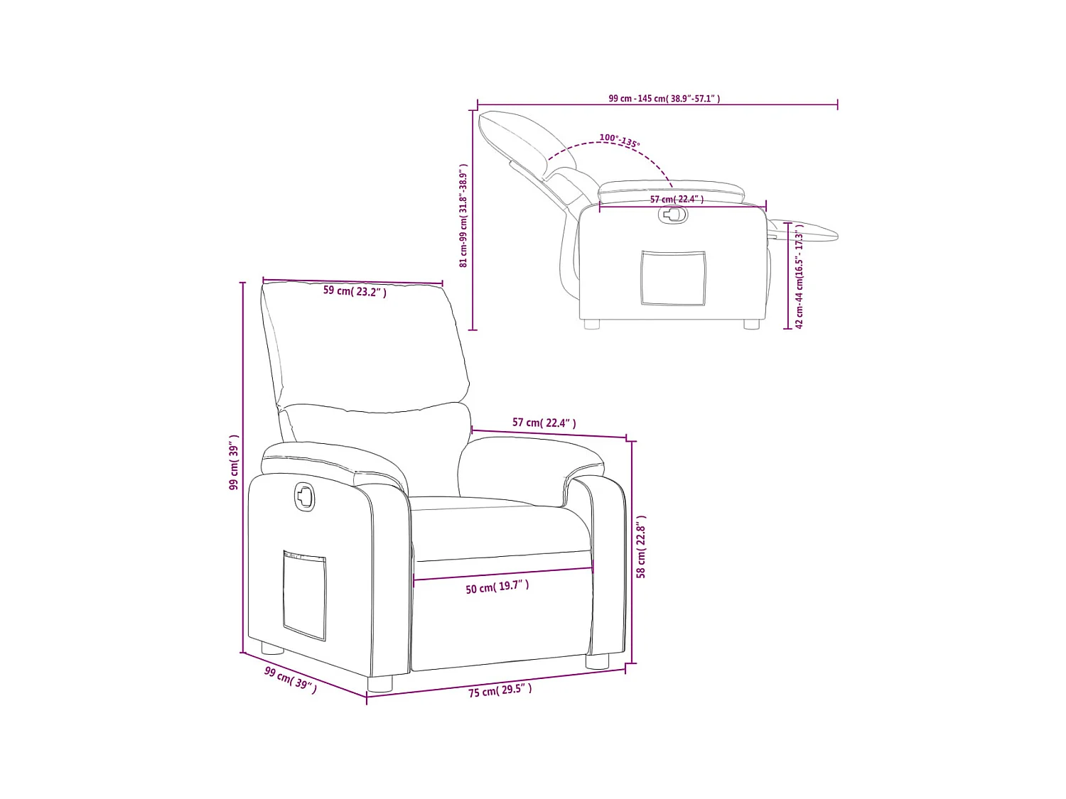 Fauteuil inclinable Rouge bordeaux Similicuir