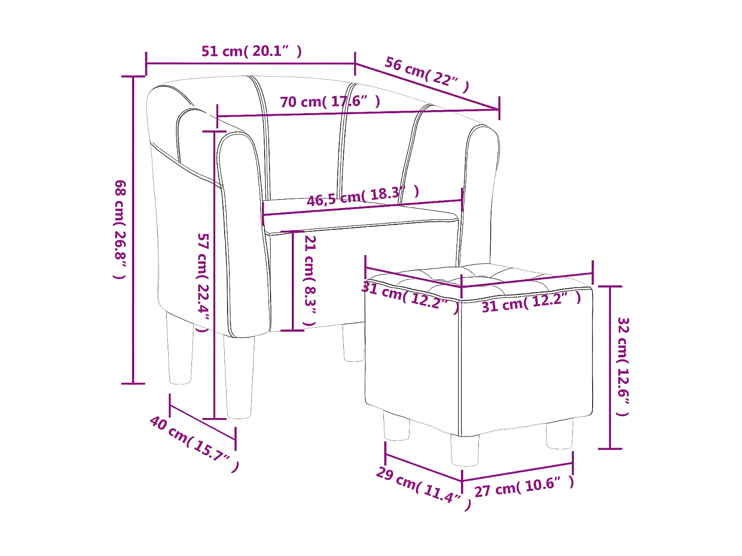 Converteerbare fauteuil met bordeauxrode stoffen voetsteun