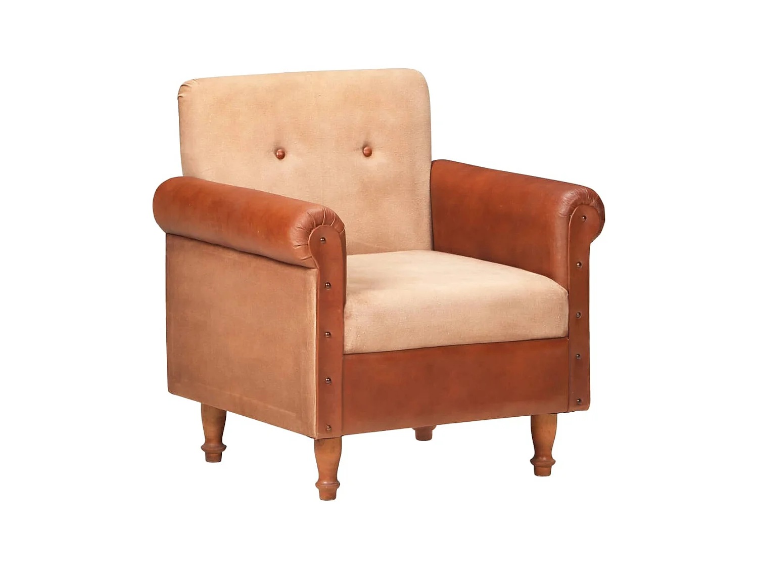 Fauteuil Marron Cuir véritable et toile