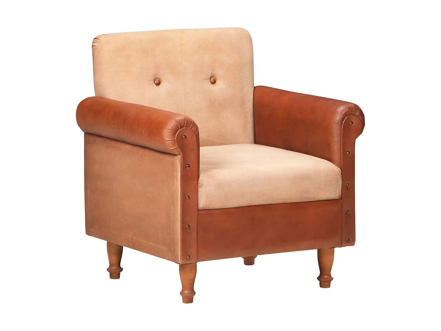 Brauner Sessel. Echtes Leder und Canvas