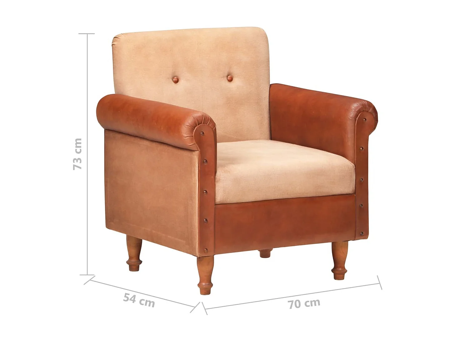 Brauner Sessel. Echtes Leder und Canvas