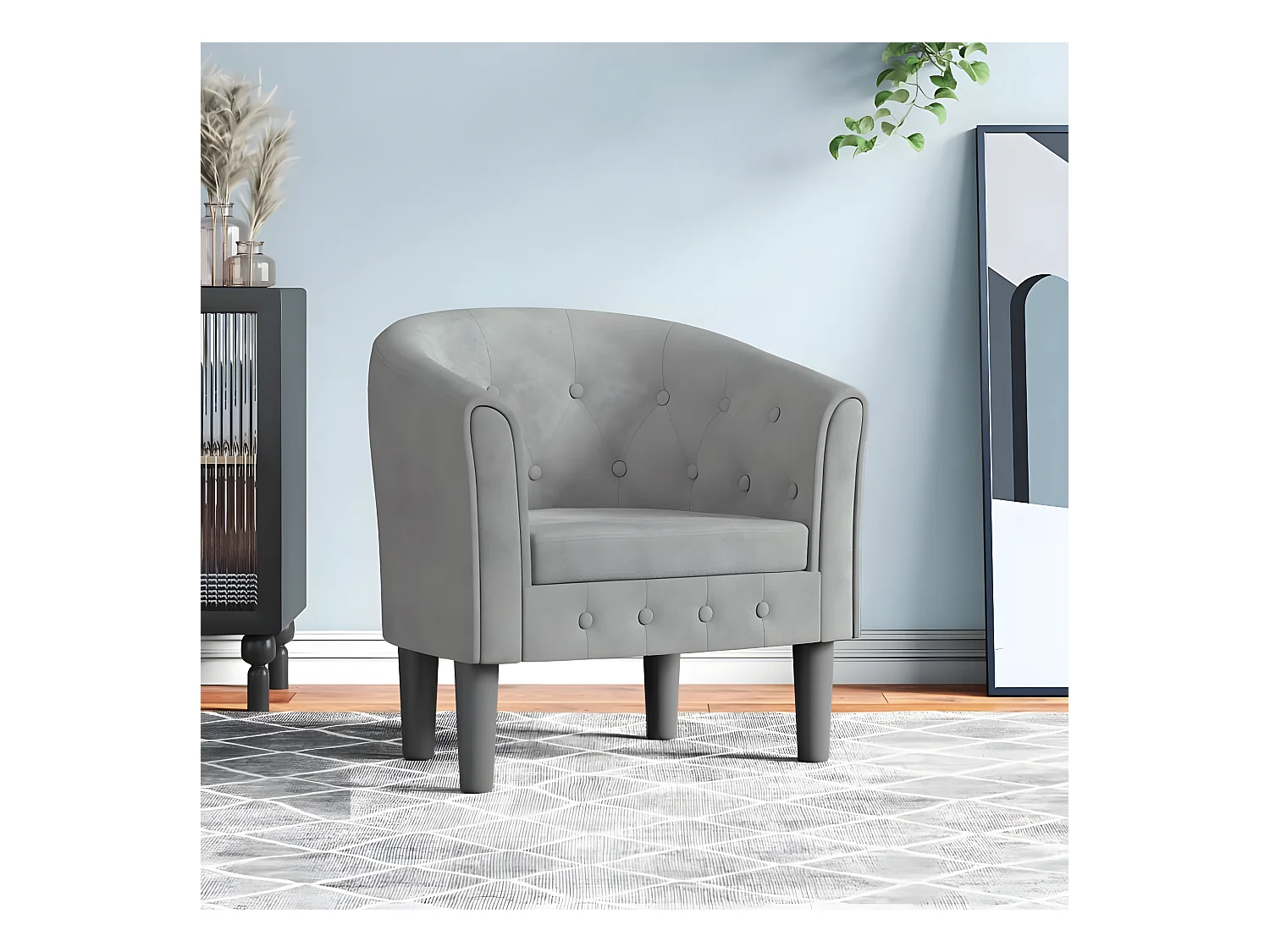 Fauteuil cabriolet gris clair velours
