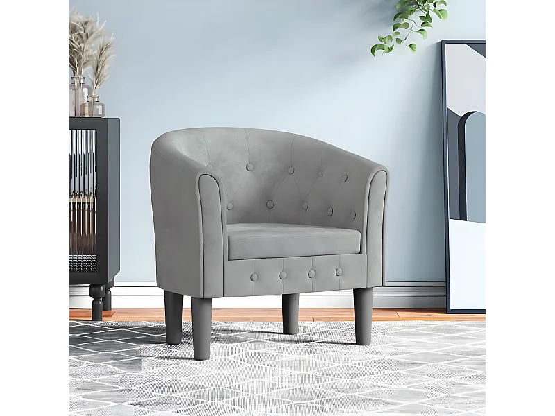Fauteuil cabriolet gris clair velours