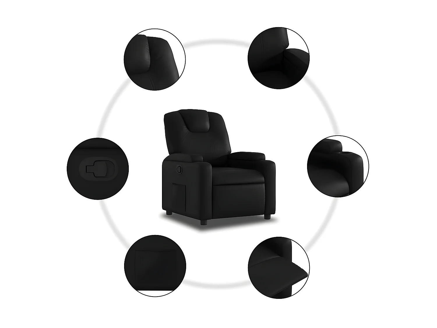 Cadeira reclinável de couro sintético preto